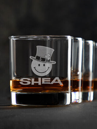 Irish Smiley : Rocks Glasses - Engraved