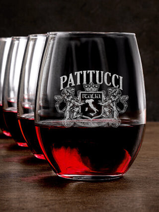 Italian Crest : Stemless Wine Glasses - Engraved