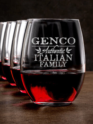 Italian Family : Stemless Wine Glasses - Engraved