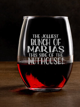 Jolliest Bunch : Stemless Wine Glasses - Engraved