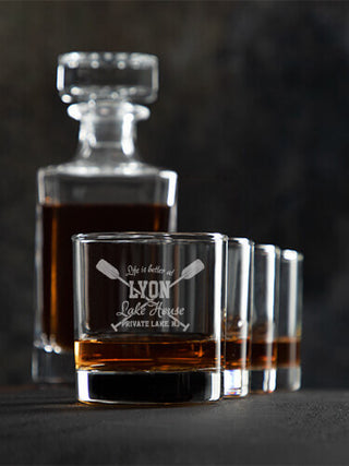 Lake House : Decanter Rocks Glass Gift Sets - Engraved