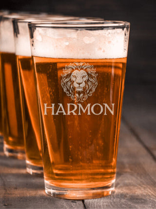 Lion : Pint Glasses - Engraved