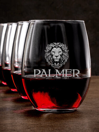Lion : Stemless Wine Glasses - Engraved