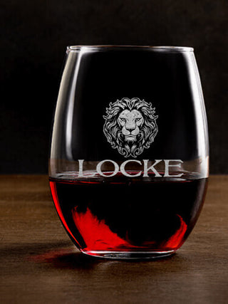 Lion : Stemless Wine Glasses - Engraved