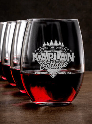 Livin' The Dream Cottage : Stemless Wine Glasses - Engraved