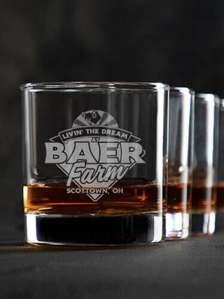 Livin' The Dream Farm : Rocks Glasses - Engraved