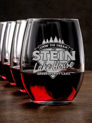 Livin' The Dream Lake House : Stemless Wine Glasses - Engraved