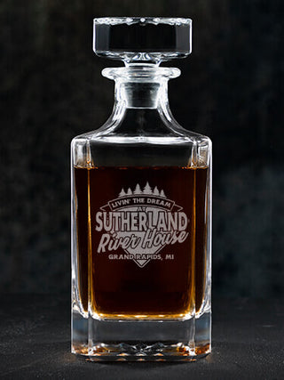 Livin' The Dream River House : Whiskey Decanter - Engraved