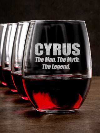 Man Myth Legend : Stemless Wine Glasses - Engraved