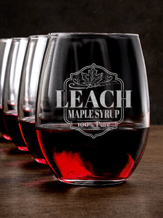 Maple Syrup : Stemless Wine Glasses - Engraved