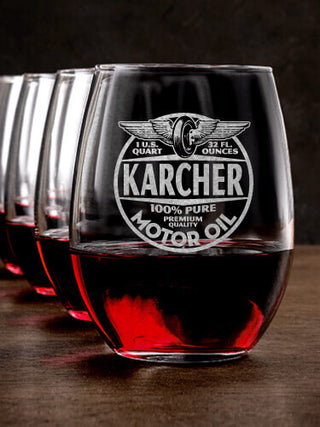 Motor Oil : Stemless Wine Glasses - Engraved
