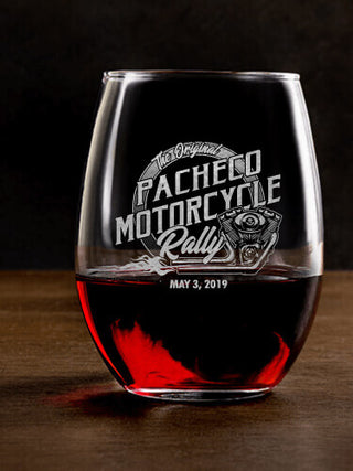 Motorcycle Rally : Stemless Wine Glasses - Engraved