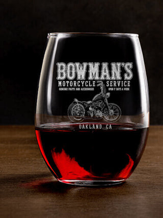 Motorcycle Service : Stemless Wine Glasses - Engraved