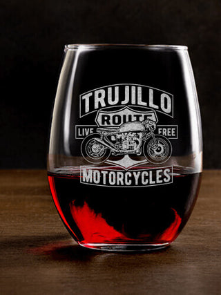 Motorcycles : Stemless Wine Glasses - Engraved