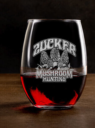 Mushroom Hunting : Stemless Wine Glasses - Engraved