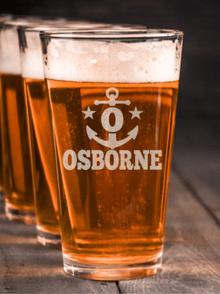 Nautical Monogram : Pint Glasses - Engraved