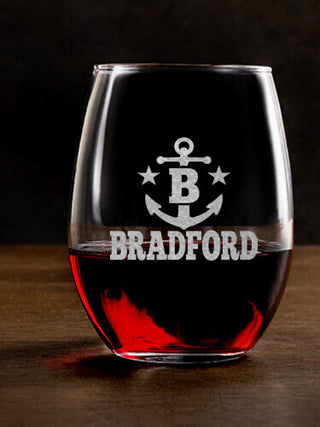 Nautical Monogram : Stemless Wine Glasses - Engraved