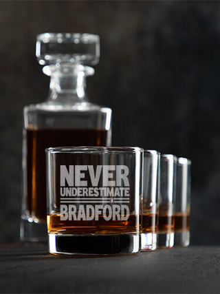 Never Underestimate : Decanter Rocks Glass Gift Sets - Engraved
