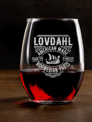 Norwegian Parts : Stemless Wine Glasses - Engraved