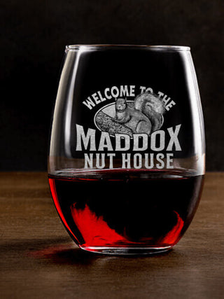 Nut House : Stemless Wine Glasses - Engraved