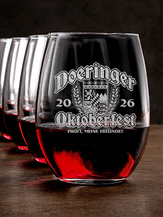 Oktoberfest : Stemless Wine Glasses - Engraved