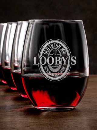 Old Irish Pub : Stemless Wine Glasses - Engraved