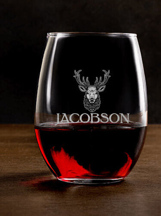 Old Stag : Stemless Wine Glasses - Engraved