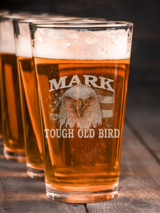 Patriotic Tough Old Bird : Pint Glasses - Engraved