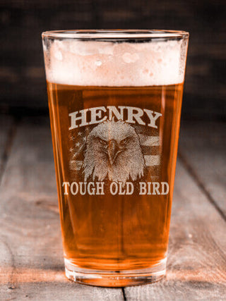 Patriotic Tough Old Bird : Pint Glasses - Engraved