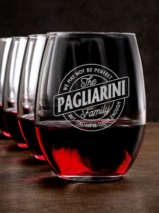 Perfectly Italian : Stemless Wine Glasses - Engraved