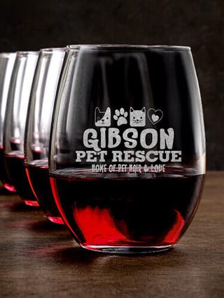 Pet Rescue : Stemless Wine Glasses - Engraved