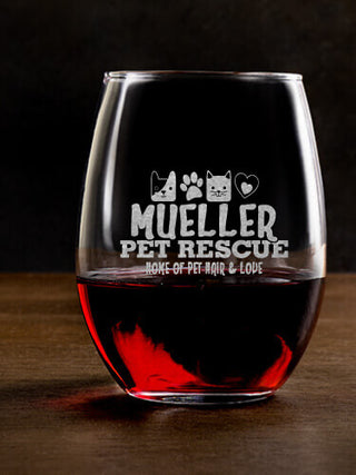 Pet Rescue : Stemless Wine Glasses - Engraved