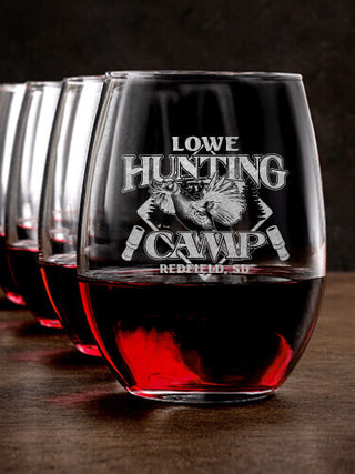 Pheasant Hunting Camp : Stemless Wine Glasses - Engraved