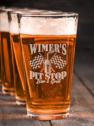 Pit Stop : Pint Glasses - Engraved