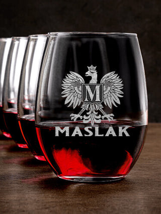 Polish Monogram : Stemless Wine Glasses - Engraved