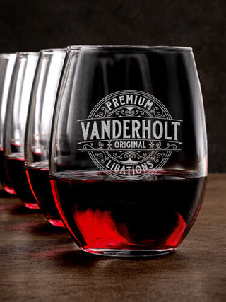 Premium Libations : Stemless Wine Glasses - Engraved