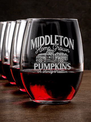 Pumpkins : Stemless Wine Glasses - Engraved
