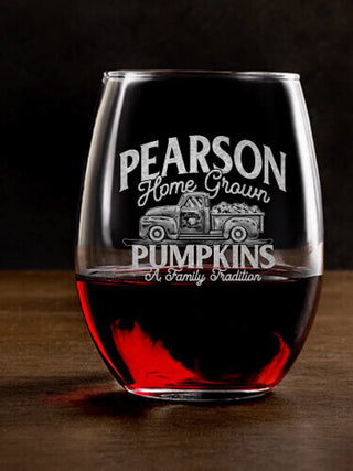 Pumpkins : Stemless Wine Glasses - Engraved