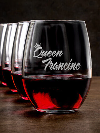 Queen : Stemless Wine Glasses - Engraved