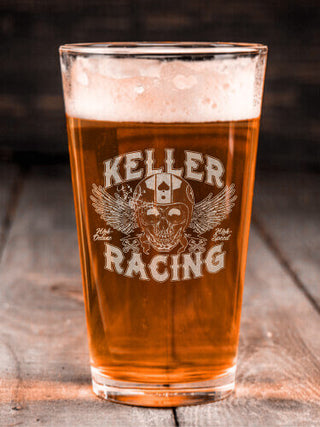 Racing Skull : Pint Glasses - Engraved