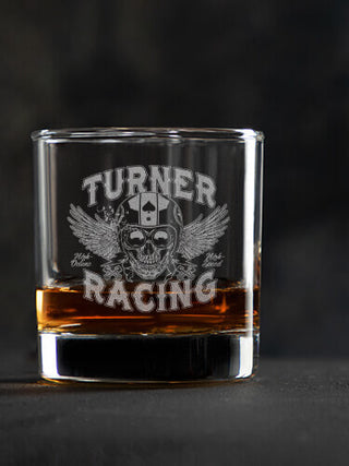 Racing Skull : Rocks Glasses - Engraved