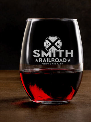 Railroad : Stemless Wine Glasses - Engraved
