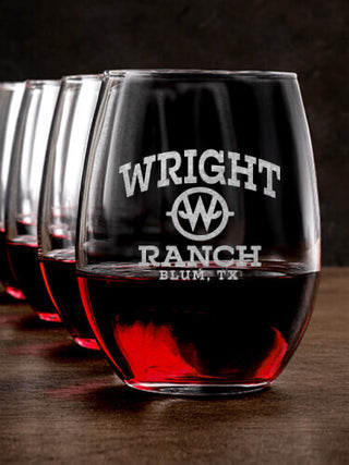 Ranch Monogram : Stemless Wine Glasses - Engraved