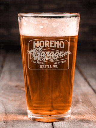 Retro Garage : Pint Glasses - Engraved