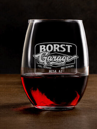 Retro Garage : Stemless Wine Glasses - Engraved