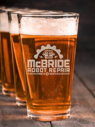 Robot Repair : Pint Glasses - Engraved
