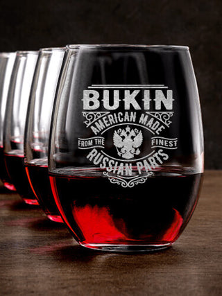 Russian Parts : Stemless Wine Glasses - Engraved
