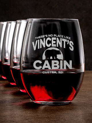 Rustic Cabin : Stemless Wine Glasses - Engraved