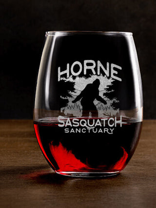 Sasquatch Sanctuary : Stemless Wine Glasses - Engraved