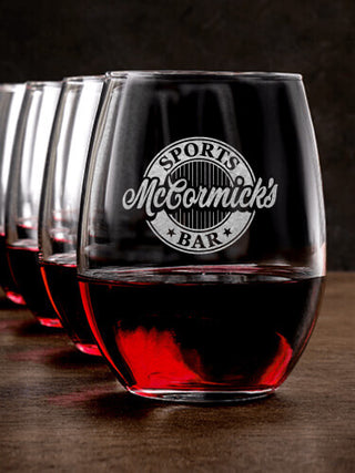 Sports Bar : Stemless Wine Glasses - Engraved